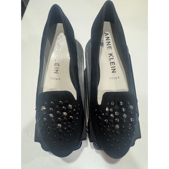 Size 7.5M Anne Klein Akdella Black Studded Flats - Picture 1 of 8
